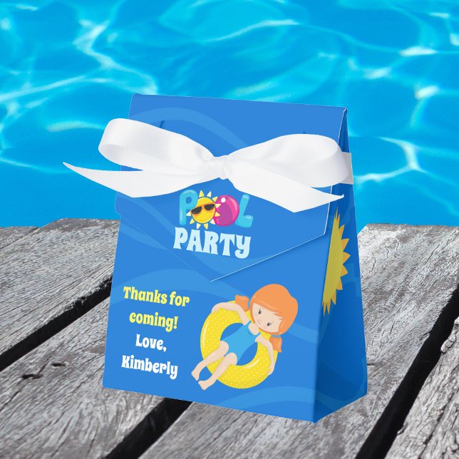 Pool Party Kids Birthday Cute Custom Redhead Girl Favour Box (Creator Uploaded)