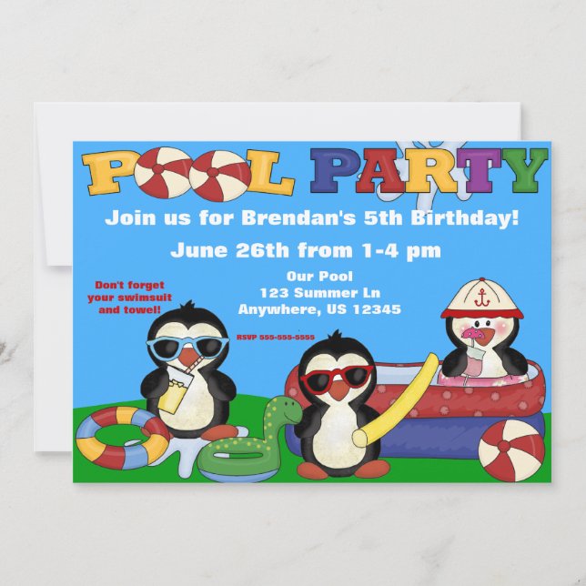 Pool Party kids Birthday Invitation (Front)