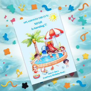 Pool Party Kids Birthday Invitation Editable