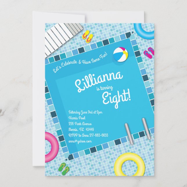Pool Party Kids Birthday Summer Invitation (Front)