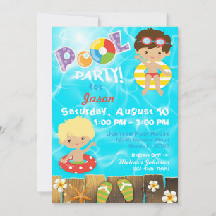 Pool Party Kids Swimming Birthday Invitation