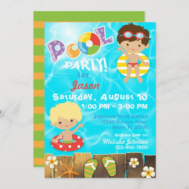 Pool Party Kids Swimming Birthday Invitation (Front/Back)