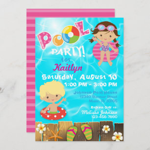 Pool Party Kids Swimming Birthday Invitation