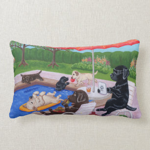 Pool Party Labradors 2 Painting Lumbar Cushion