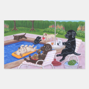 Pool Party Labradors 2 Painting Rectangular Sticker