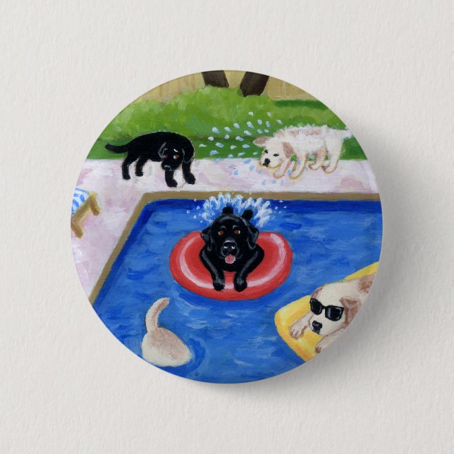 Pool Party Labradors 6 Cm Round Badge (Front)