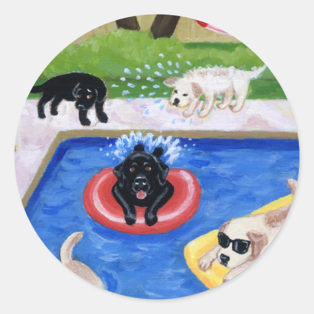 Pool Party Labradors Classic Round Sticker (Front)