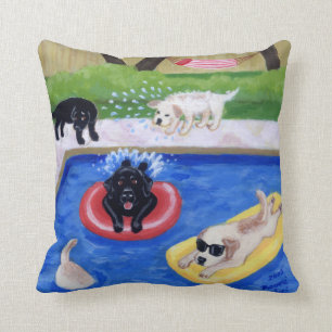 Pool Party Labradors Fun Painting Cushion
