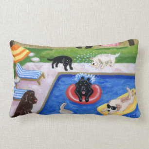 Pool Party Labradors Fun Painting Lumbar Cushion