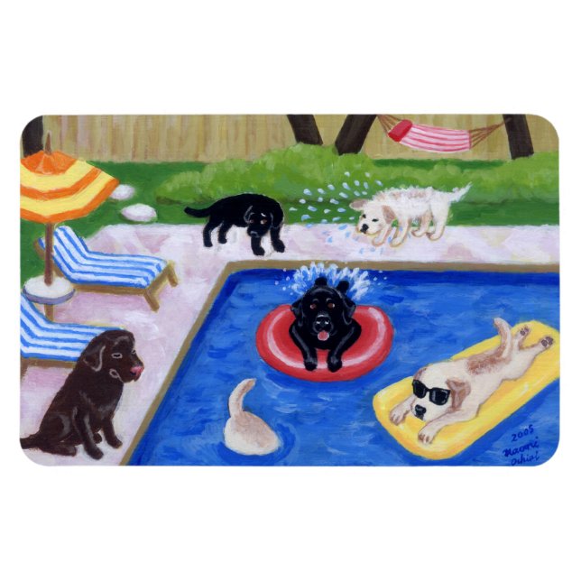 Pool Party Labradors Fun Painting Magnet (Horizontal)