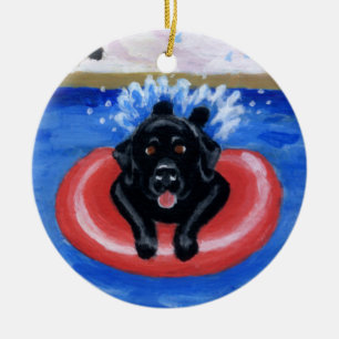 Pool Party Labradors Painting Ornament