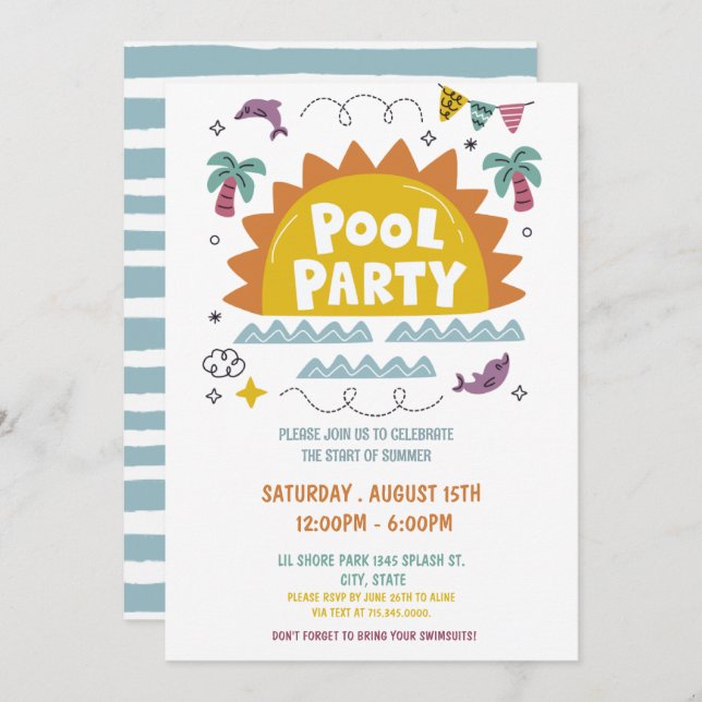 Pool Party, Last Day of School Invitation (Front/Back)