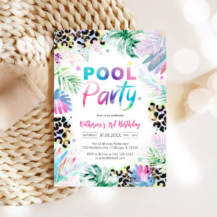 Pool Party Leopard Jungle Safari Birthday  Invitation