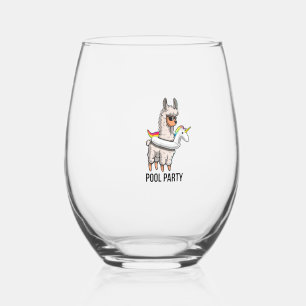 Pool Party Llama Unicorn Float Shirt Funny Llama G Stemless Wine Glass