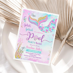 Pool Party Mermaid Under the Sea Birthday Invitation