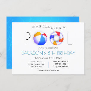 Pool Party Minimalist  Invitation