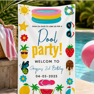 Pool Party Modern Summer Themed Birthday Banner
