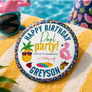 Pool Party   Modern Summer Themed Birthday Party 6 Cm Round Badge