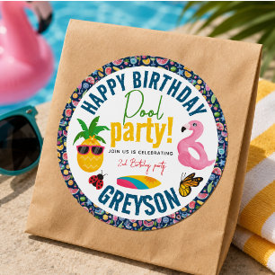 Pool Party Modern Summer Themed Birthday Party Classic Round Sticker