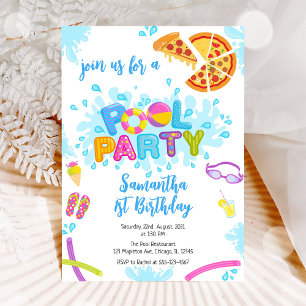 Pool Party   Modern Summer Themed Birthday Party Invitation