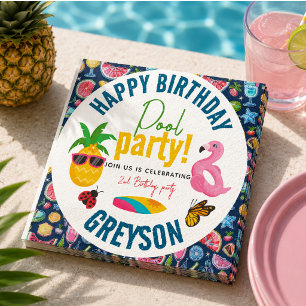 Pool Party Modern Summer Themed Birthday Party Napkin