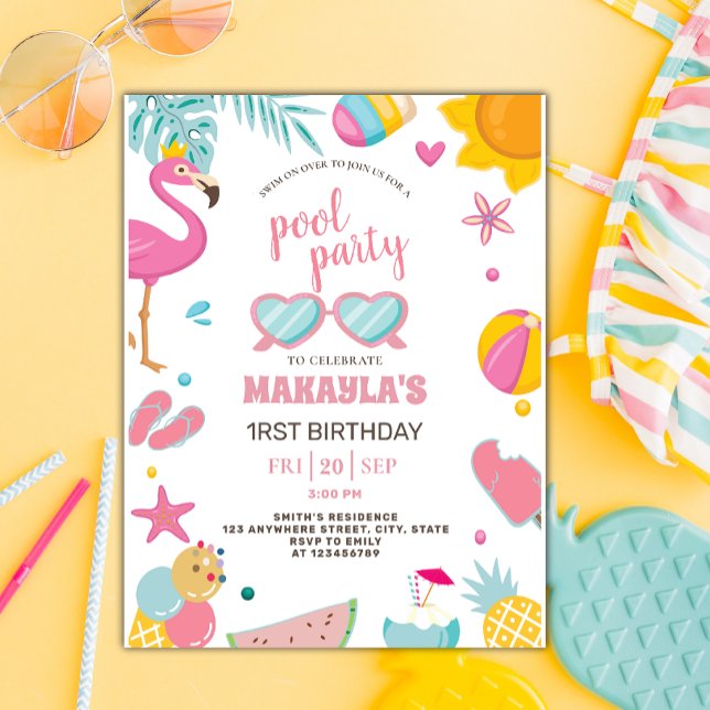 Pool Party | Modern Summer Themed Birthday Party Postcard (Creator Uploaded)