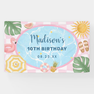 Pool Party Modern Summer Themed Girl Birthday Banner