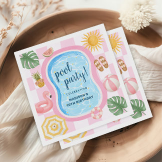 Pool Party Modern Summer Themed Girl Birthday Napkin