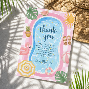 Pool Party Modern Summer Themed Girl Birthday Thank You Card