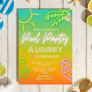 Pool Party Neon Tropical Invitation