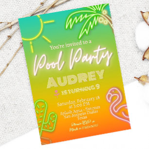 Pool Party Neon Tropical Invitation