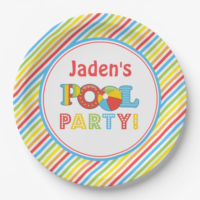 Pool Party Paper Plates, Pool Party Decor Paper Plate (Front)