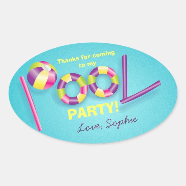 Pool Party Personalised Birthday Favour Sticker (Front)