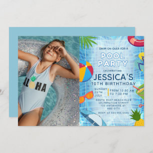 Pool Party Photo Splish Splash Pool Birthday Invitation