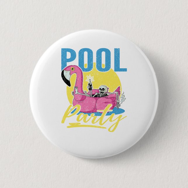 Pool Party Pink Flamingo Skull 6 Cm Round Badge (Front)