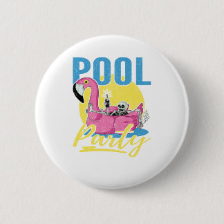 Pool Party Pink Flamingo Skull 6 Cm Round Badge
