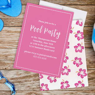 Pool Party Pink Tropical Summer Floral Invitation