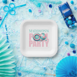 Pool Party Pink Turquoise Custom Paper Plate