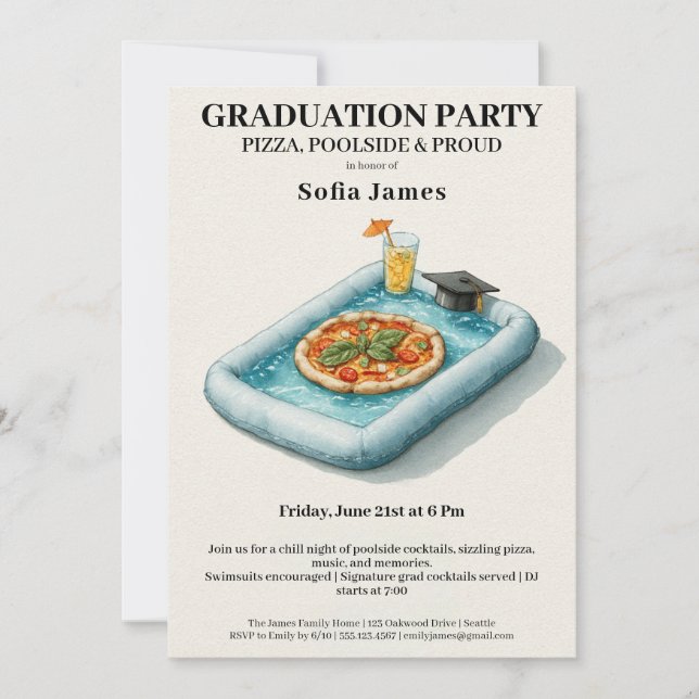 Pool Party Pizza Graduation Celebration Invitation (Front)