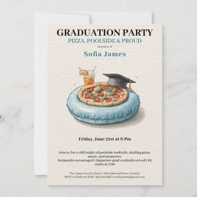 Pool Party Pizza Graduation Celebration Invitation (Front)