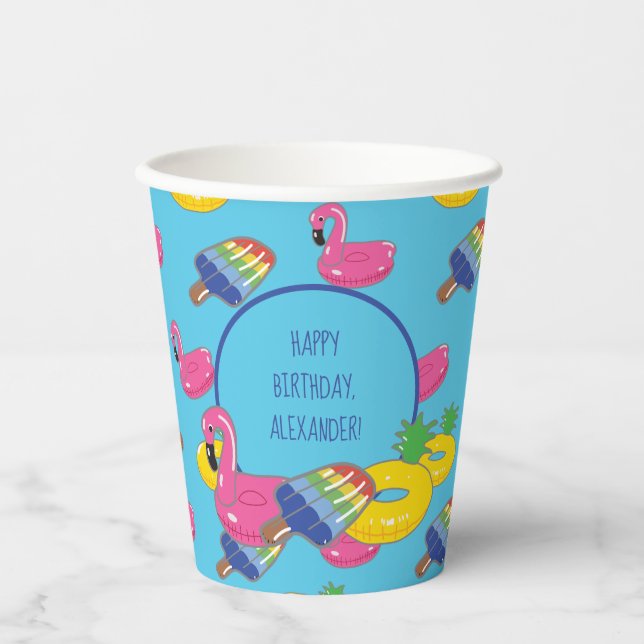Pool Party Pool Floats Patterned Personalised Paper Cups (Front)