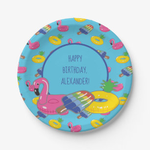 Pool Party Pool Floats Patterned Personalised Paper Plate