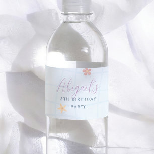 Pool Party Purple Girl Birthday Water Bottle Label