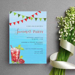 Pool party red drink blue water invitation