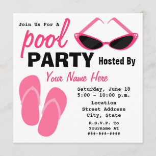 Pool Party - Retro Cat Eye Sunglasses & Flip Flops Invitation