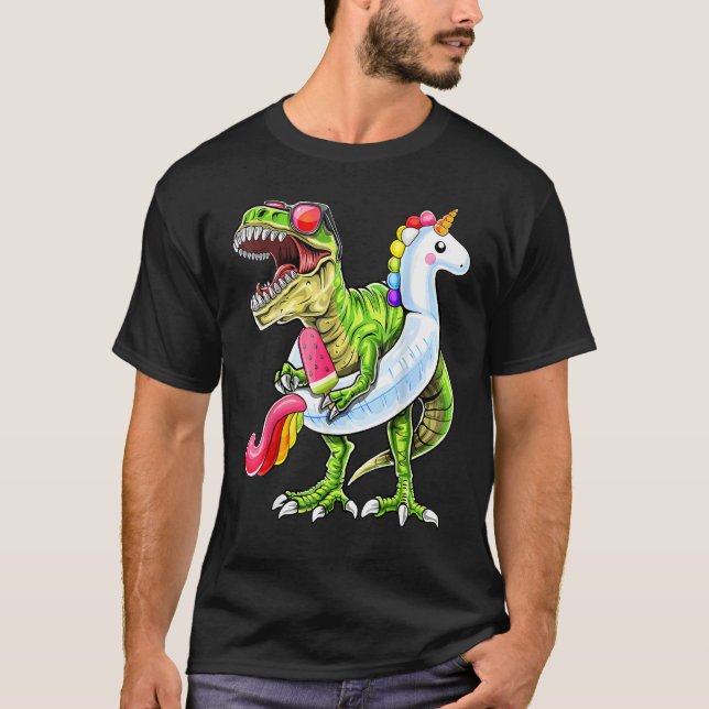Pool Party Rex Dinosaur Unicorn Float Summer 1 T-Shirt (Front)