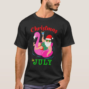 Pool Party Santa Sunglasses Flamingo Christmas In T-Shirt