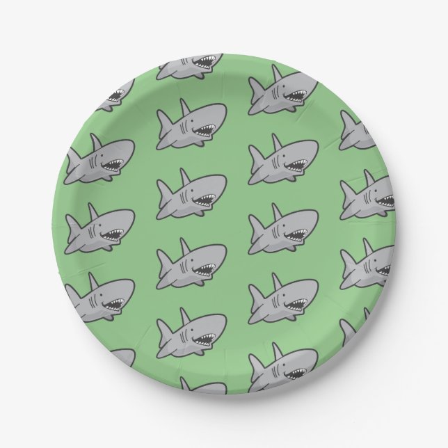 Pool Party Shark Birthday Paper Plates (Front)
