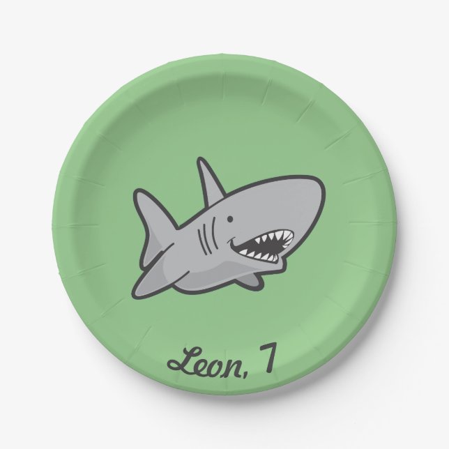 Pool Party Shark Birthday Paper Plates (Front)
