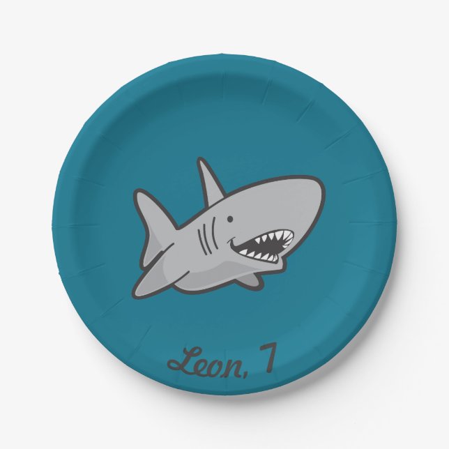 Pool Party Shark Birthday Paper Plates (Front)